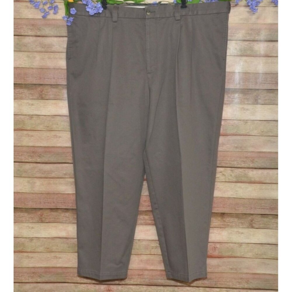 Oak Hill Dress Pants Pleated Expandable Waist Cotton Brown Big & Tall Size 48x28